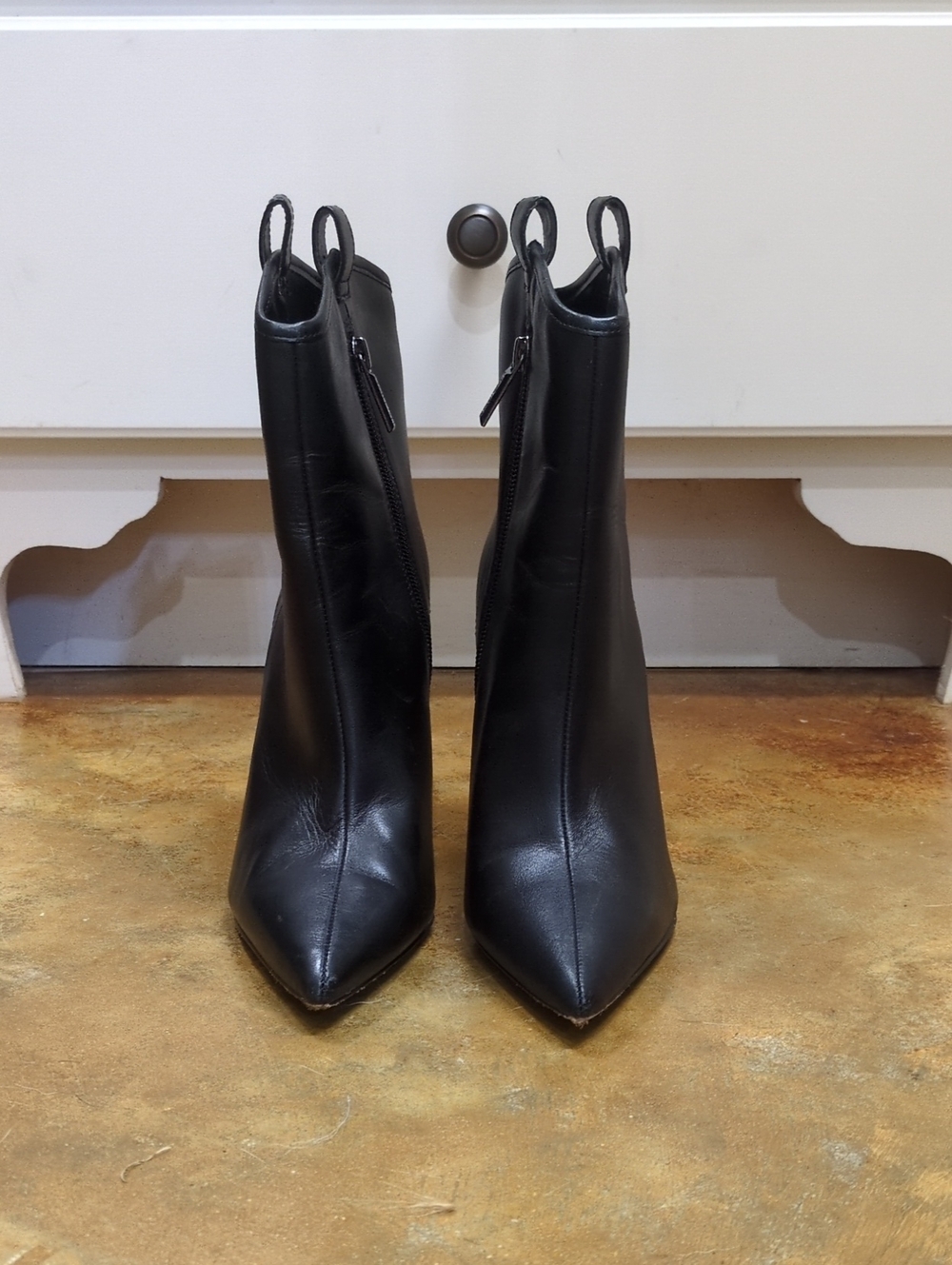 Karl Lagerfeld Black Pointed Toe Ankle Boots With Sparkly Heels, Size 7